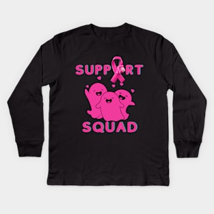 Breast Cancer Awareness pink Ghosts Support Squad Kids Long Sleeve T-Shirt